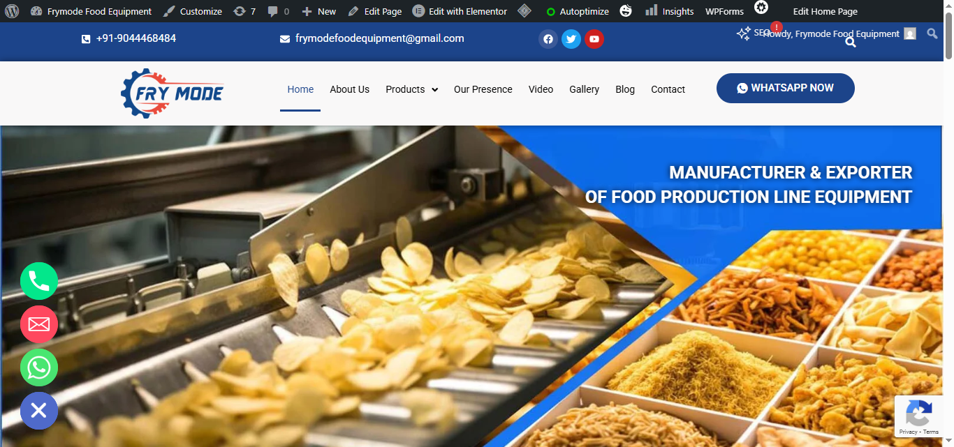 Website Designing Layout Made For Frymode Food Equipment is a Namkeen Making & Fryer Machine Manufacturer From Ahmedabad, India