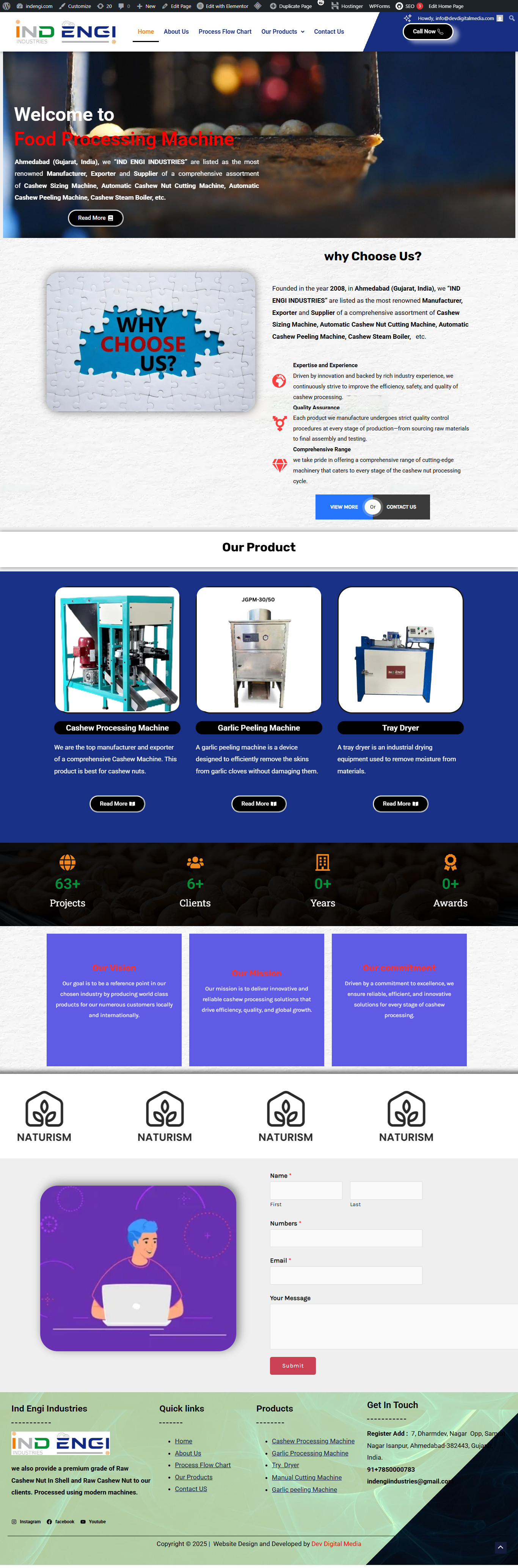 Website Design for Ind Engi - Cashew Machine Manufacturer From Ahmedabad