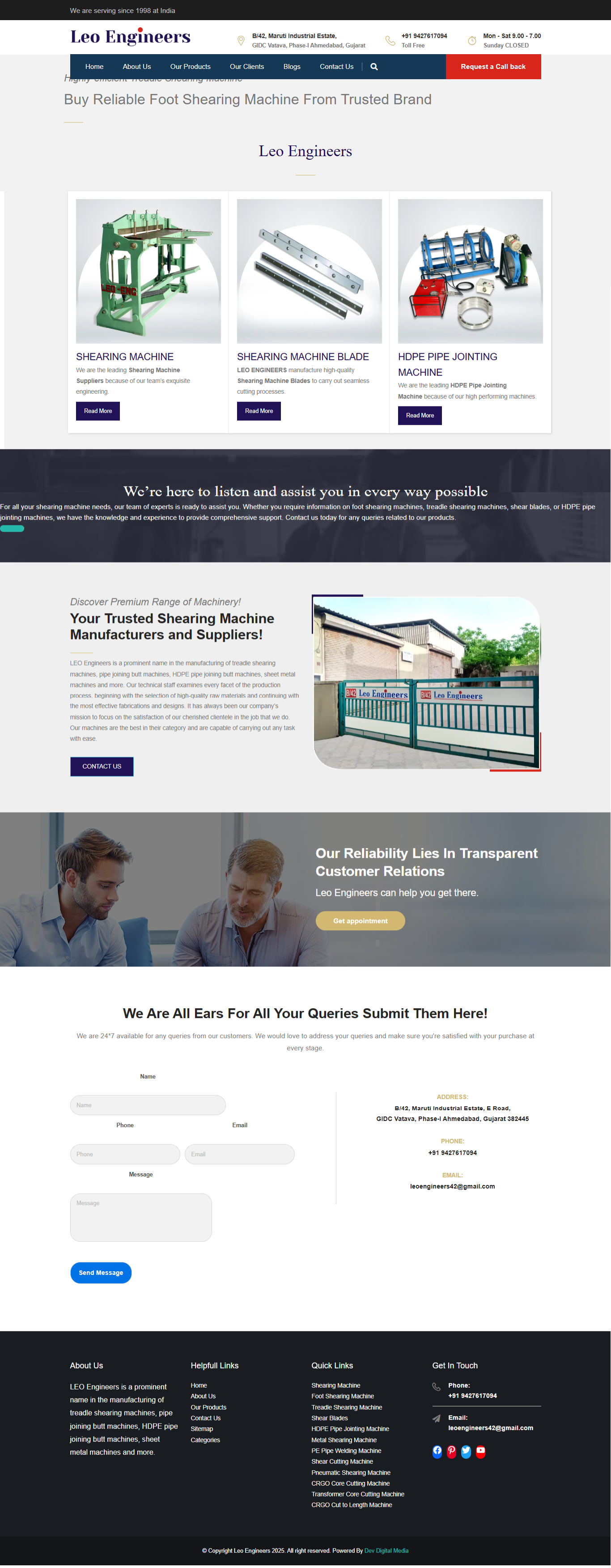 Successful SEO Project - Leo Engineers- A Shearing Machine Manufacturer Company Located in Ahmedabad