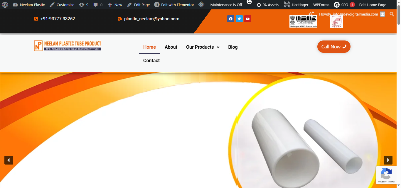 Simple and Seo friendly Website Design For Neelam Plastic is a Acrylic Pipe Manufacturer from Ahmedabad